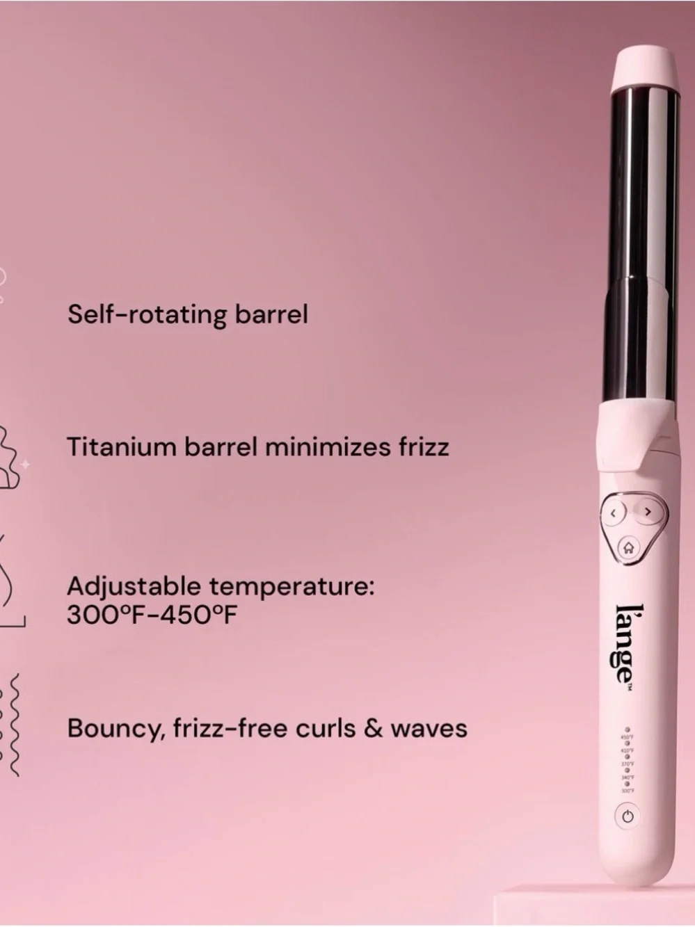 l'ange Le Pirouette Titanium Roating Curling Iron 1 inch/25mm Blush **LIKE NEW**